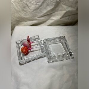 Vintage square glass trinkets, jewelry box